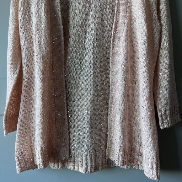 NY Collection Cardigan Women XS Open Weave Pink Sequins 3/4 Sleeve Barbie Core - Picture 3 of 13